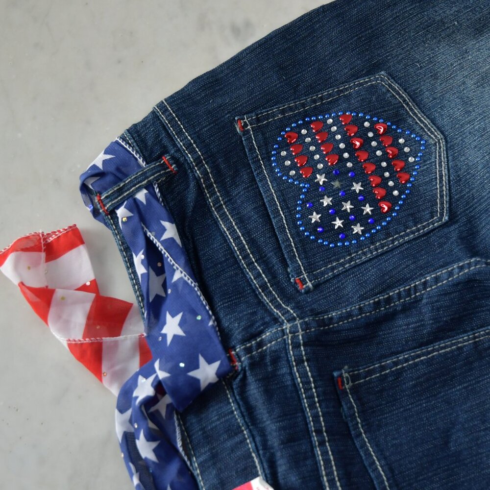 NWT - So Americana Stud Back Pkt Berm W/ Sash 408 Dark Denim Size 16 - Picture 5 of 6